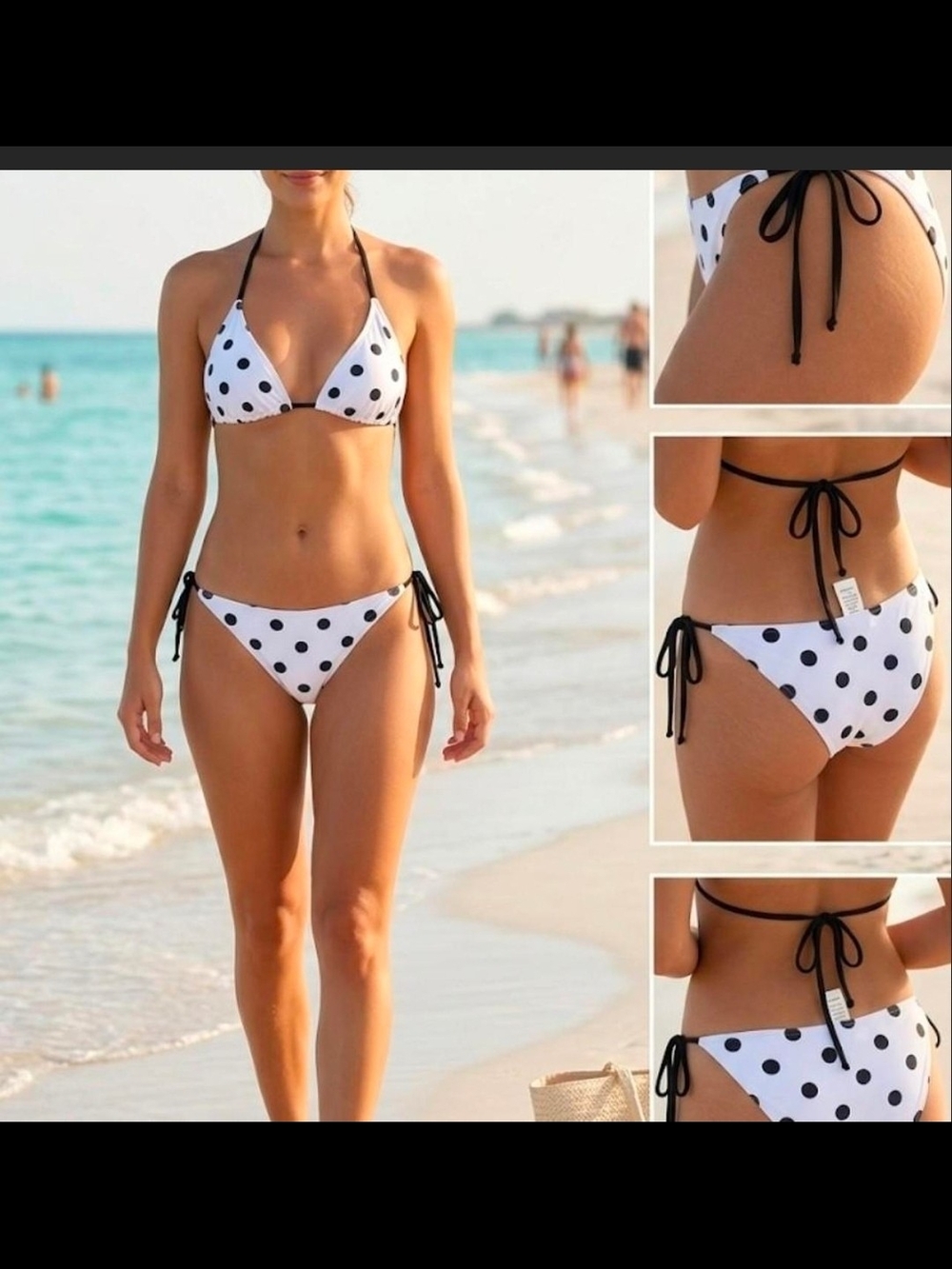 White & Black Polka Dot Tie-Side Bikini - Classic Women's Swim Set